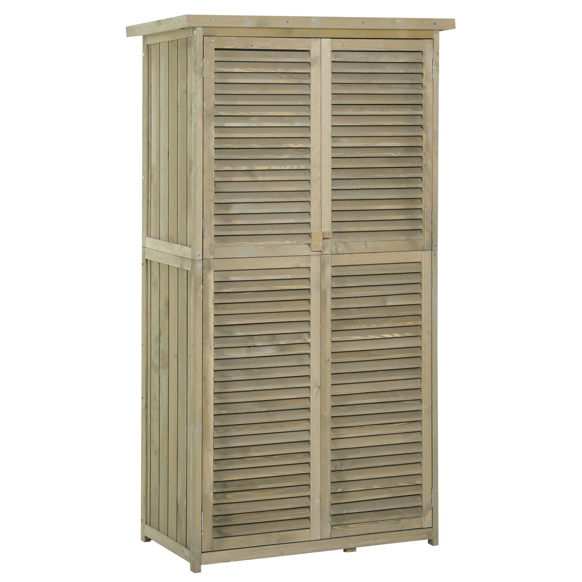 Tool Shed Wooden with Asphalt Roof, Louvre Door, 4 Compartments, Grey