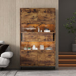 Display Cabinet LED Lighting Storage 2 Drawers Highboard, Black + Wood Grain