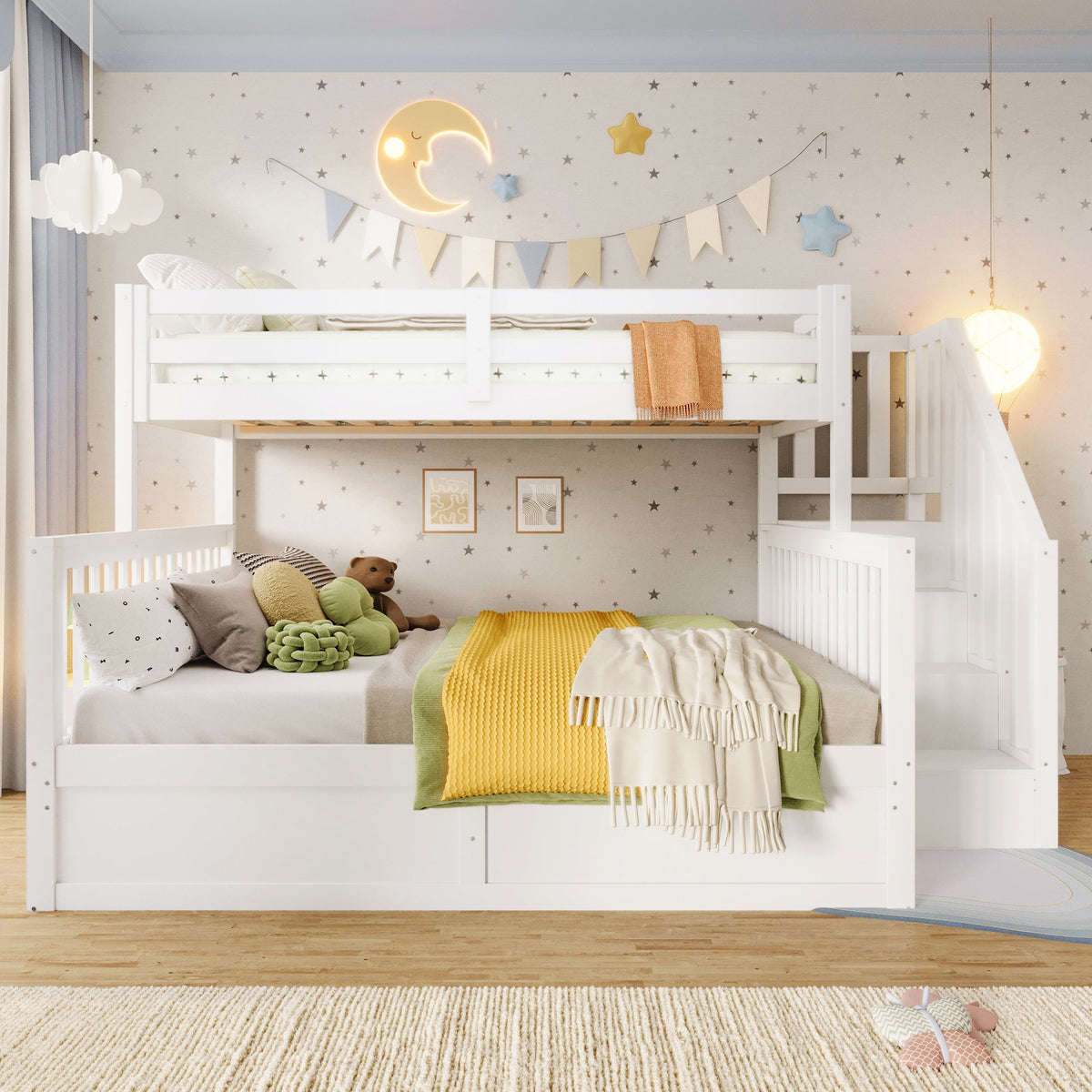 Bunk Bed 90/140x200cm Hydraulic Storage Ladder White