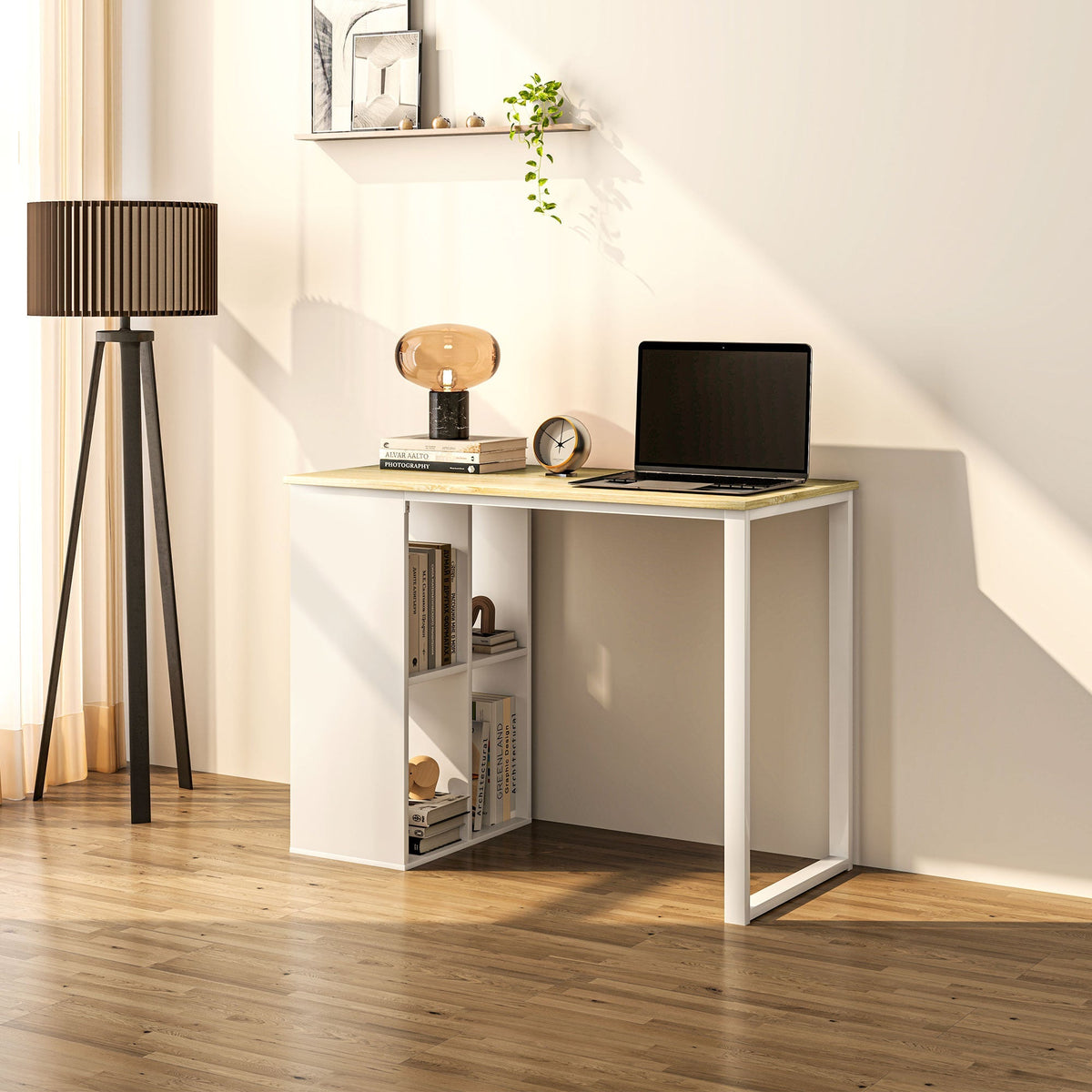 Desk with Storage, Steel Frame, Oak