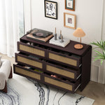 Rattan Cabinet, 130CM Arc Shaped Corner 6-Drawer Storage, Reddish-brown