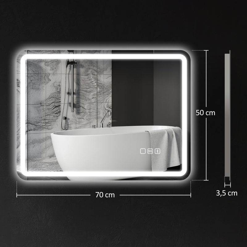 Bathroom Mirror with Lighting, LED, Bluetooth, Anti-Fog, Silver
