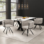 Linen Dining Swivel Chairs, Set of 6, Leisure Armchair with Metal Legs, Beige and Black Linen