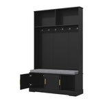 Coat rack with shoe bench wardrobe, 6 triple hooks, freestanding, space-saving, black