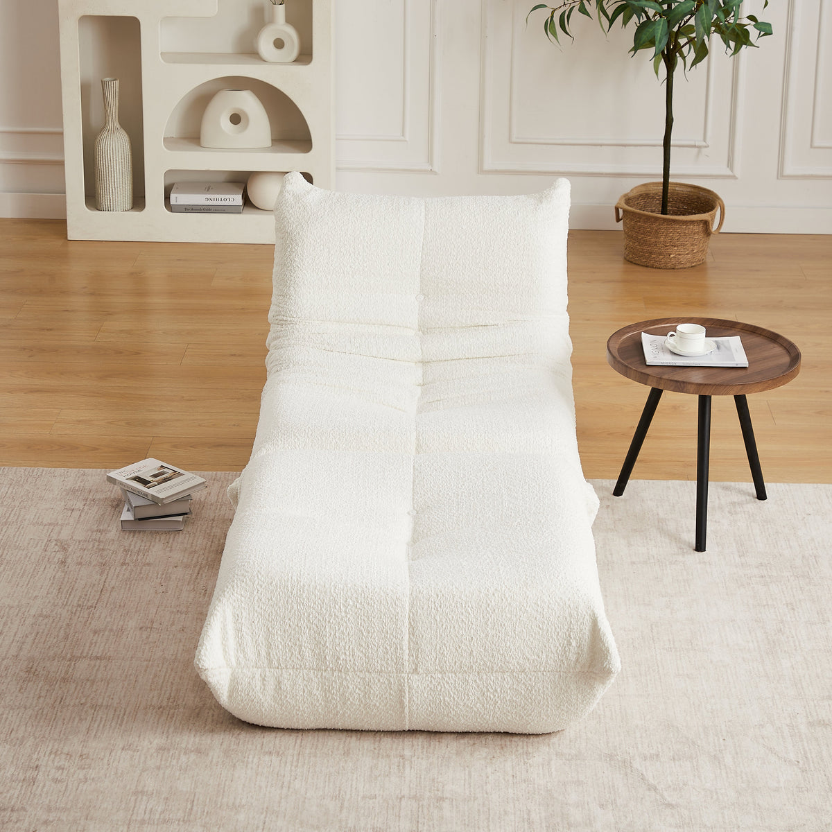 Chenille Togo Sofa with Footrest, Floor Lounge Chair with Memory Foam, Chenille Fabric