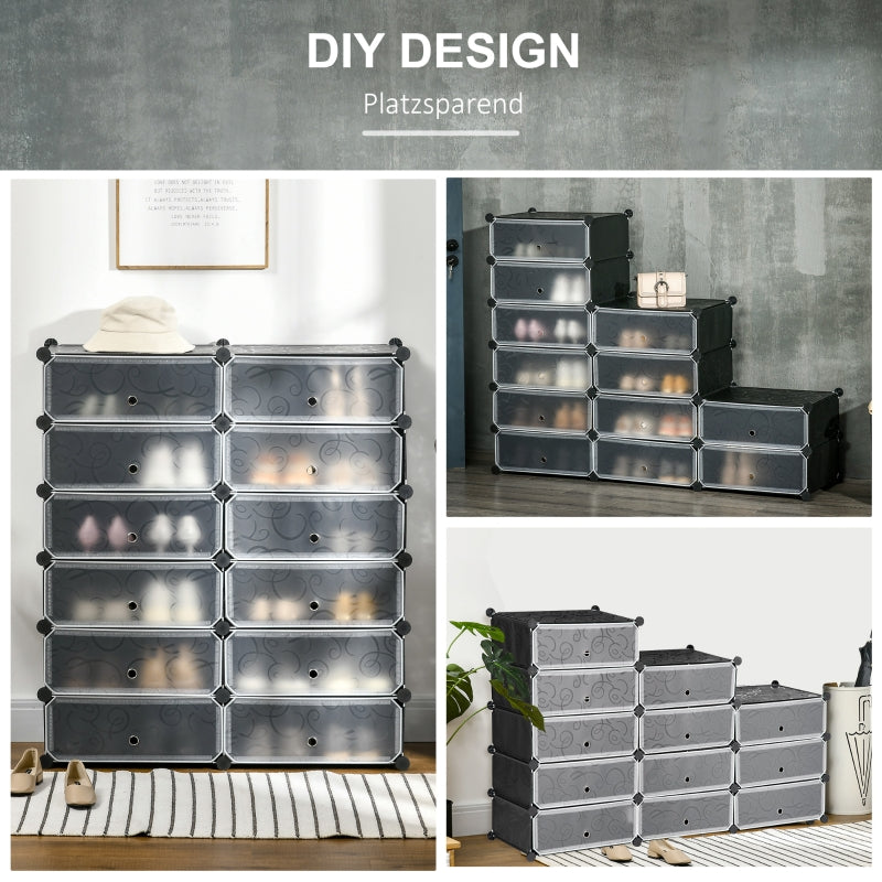 Shoe Cabinet 12 Compartments Modular Storage Black