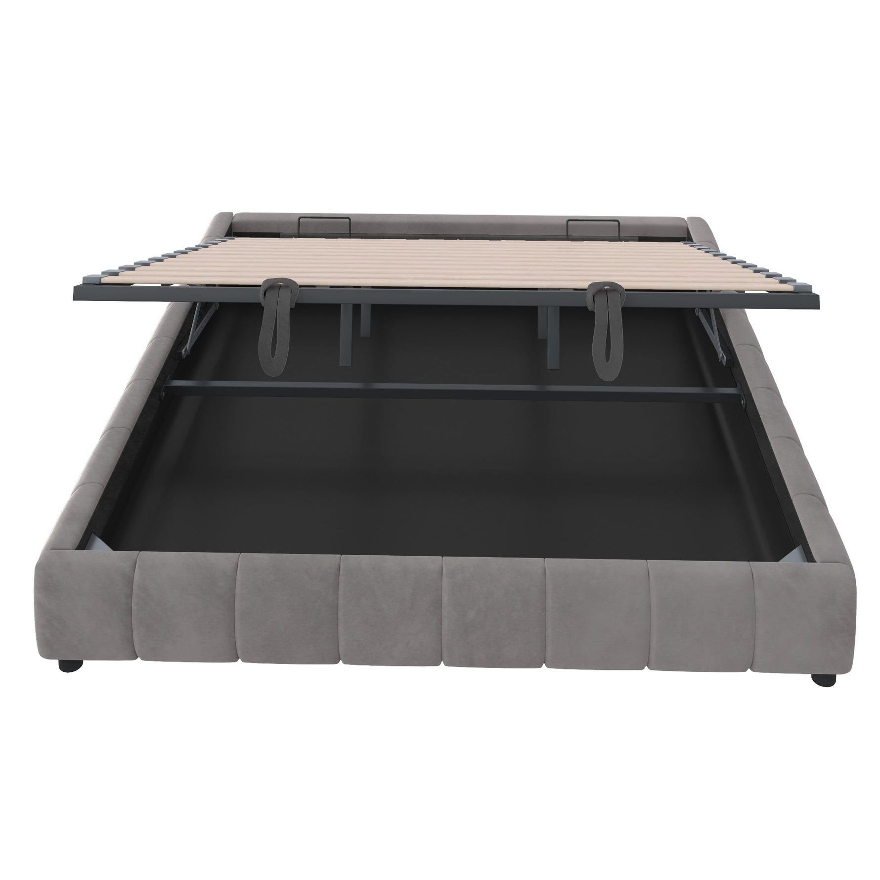 Upholstered Bed, 180x200cm LED Floating with Storage, Grey