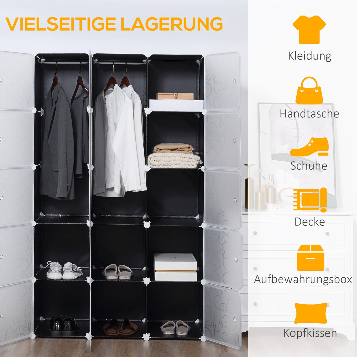 DIY Wardrobe Shelving System, 2 Large & 9 Small Cubes, Black
