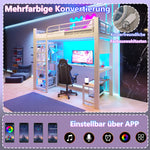 Loft Bed 90x200cm with LED Light & Storage Stairs, White Metal