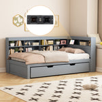 Sofa Bed with USB Socket & Storage, Solid Wood, Gray