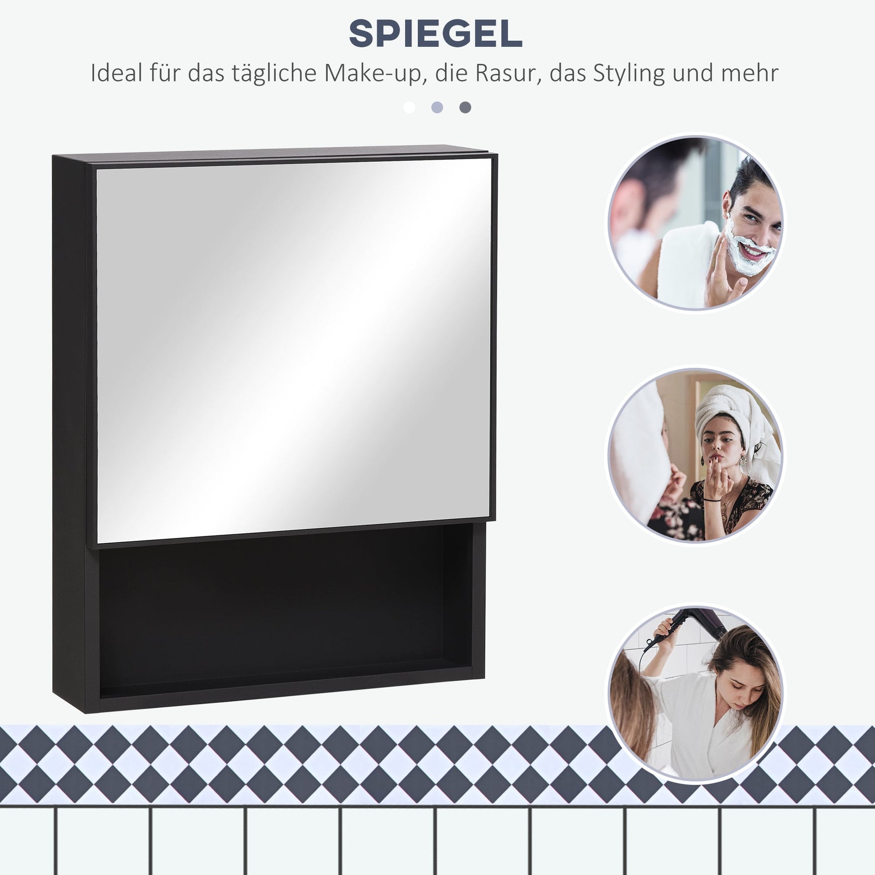 kleankin Mirror Cabinet with 2 Interior Shelves & Open Glass Shelf, Stainless Steel