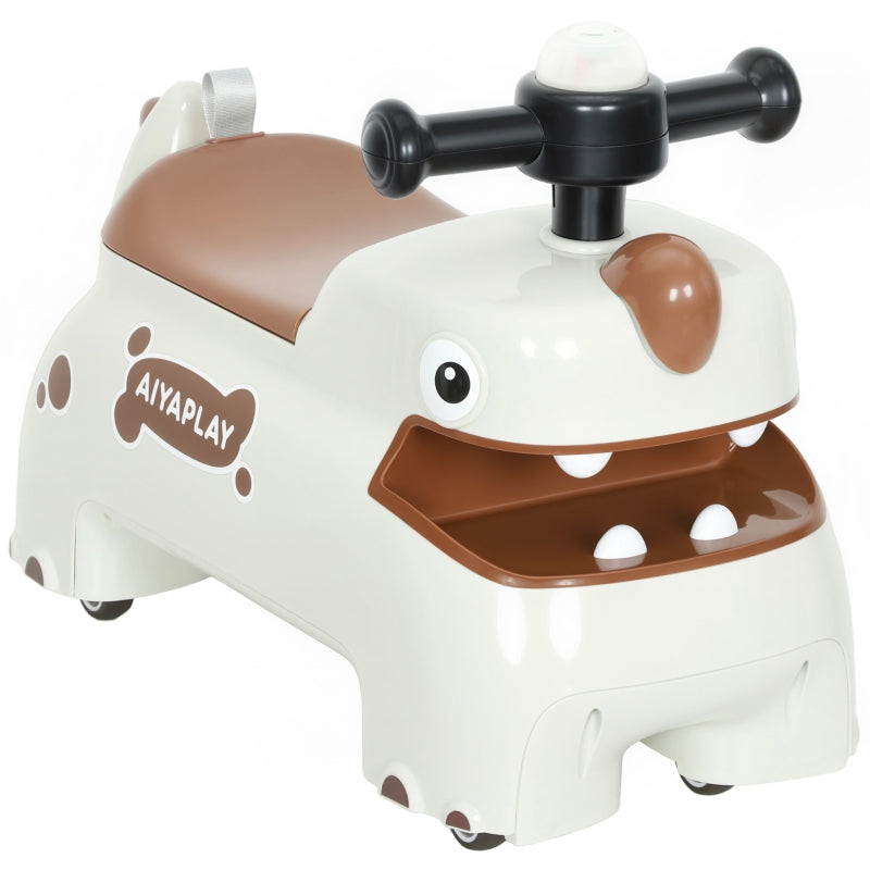 Dinosaur Push Car with Steering Wheel, Lights and Sounds, Cream White and Brown