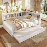 Daybed 140x200cm Pull-out Bed Power Outlet 2 USB - White Chipboard