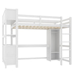 Loft Bed 140x200cm, Shelves, Desk, Wardrobe, White
