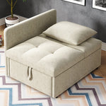 3-in-1 Multifunctional Sofa Bed, Space-Saving Sleeper with Linen Fabric, Grey/Beige