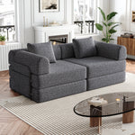 Chenille 2-in-1 Sleeper Sofa with Armrest Storage and Metal Frame, Multiple Configurations, Gray Chenille