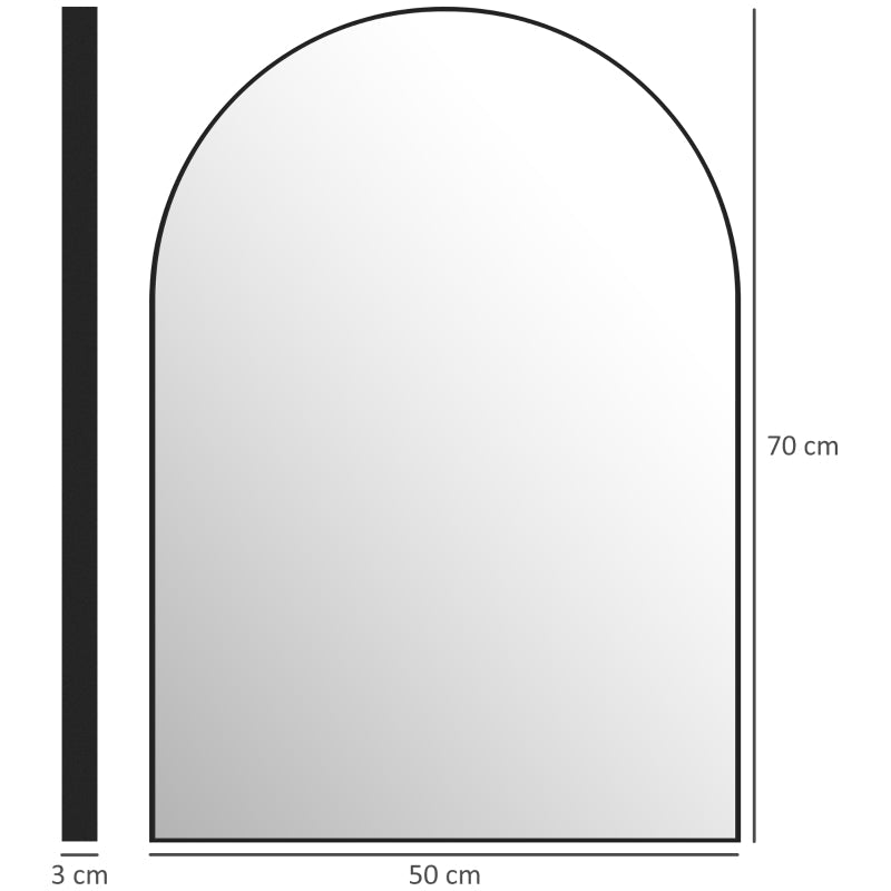 Curved Bathroom Mirror, 50 x 70 cm, Aluminum Frame, Black