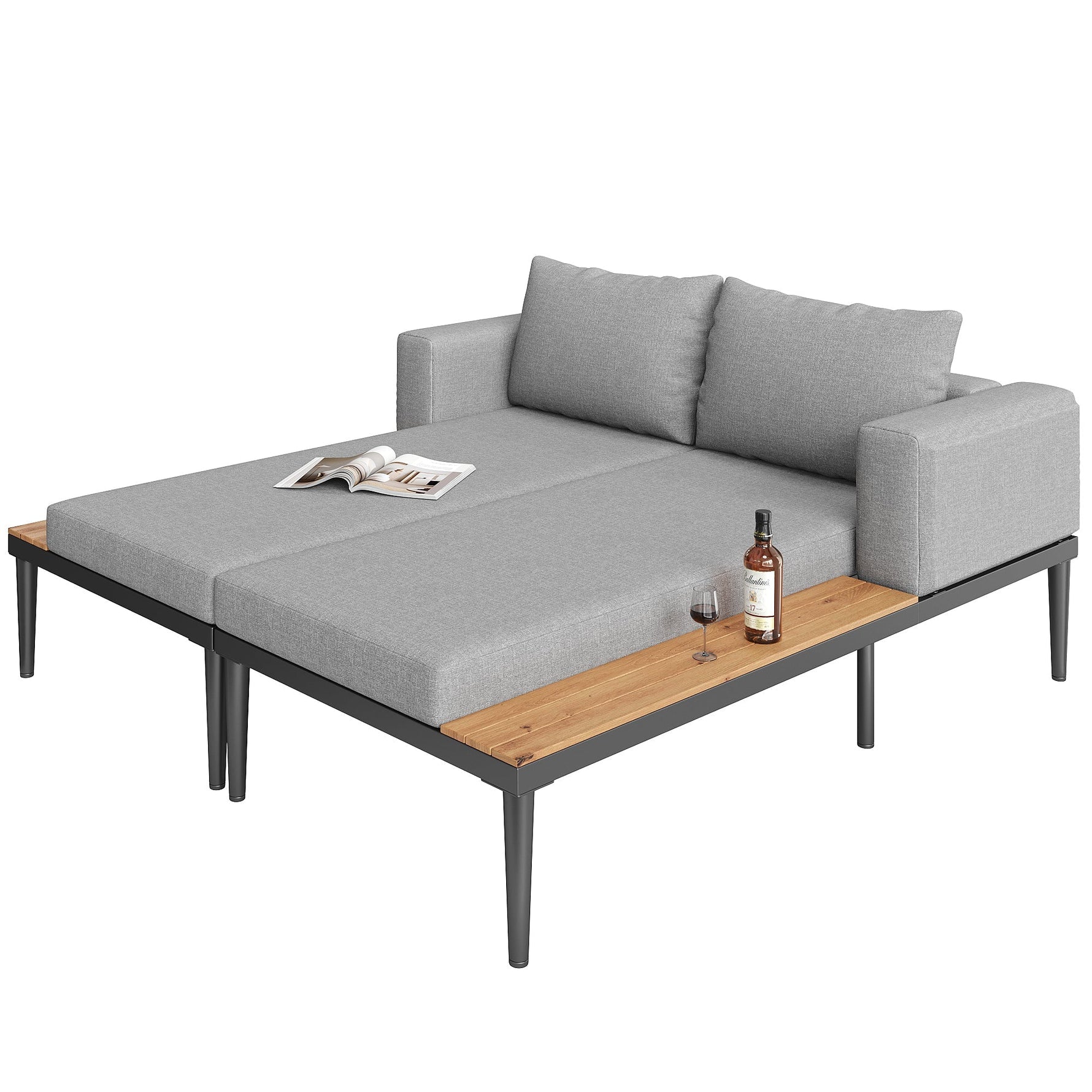 Outdoor Patio Daybed Double Lounge Sunbed Multifunctional Waterproof with Shelves