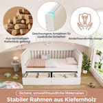 Sofa Bed with 2 Drawers and Rounded Armrests, 90x190cm, White Wood