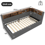 Daybed Sofa Bed 90x200cm with Storage & LED, Grey Linen
