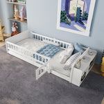 Wooden Children's Bed 90x200cm Open Storage Shelves and Case White Pine Wood