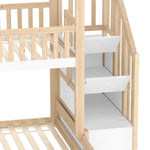 Bunk Bed with Storage Ladder and House Railing, 90x200cm and 140x200cm, Natural and White