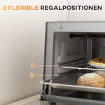 Mini Oven 9L, Baking Tray, Grill Rack, 100-230°C, 60-Min Timer, 750W, Stainless Steel, Silver
