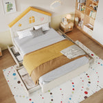 House Bed 140x200cm Upholstered Bed with 4 Drawers, Velvet Beige