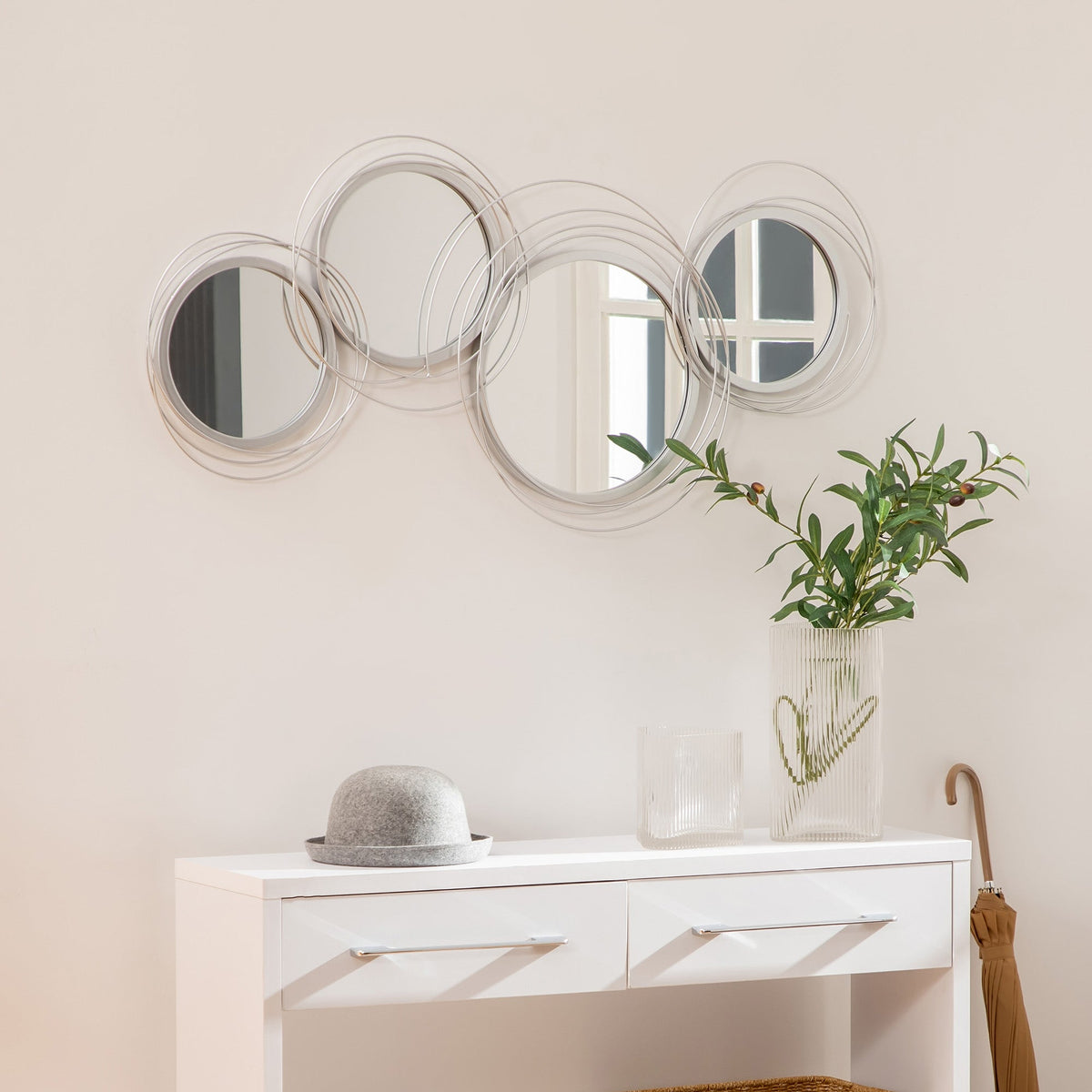 Mirrors Set, 3-Piece 4 Round Wall Decoration, Metal, Silver