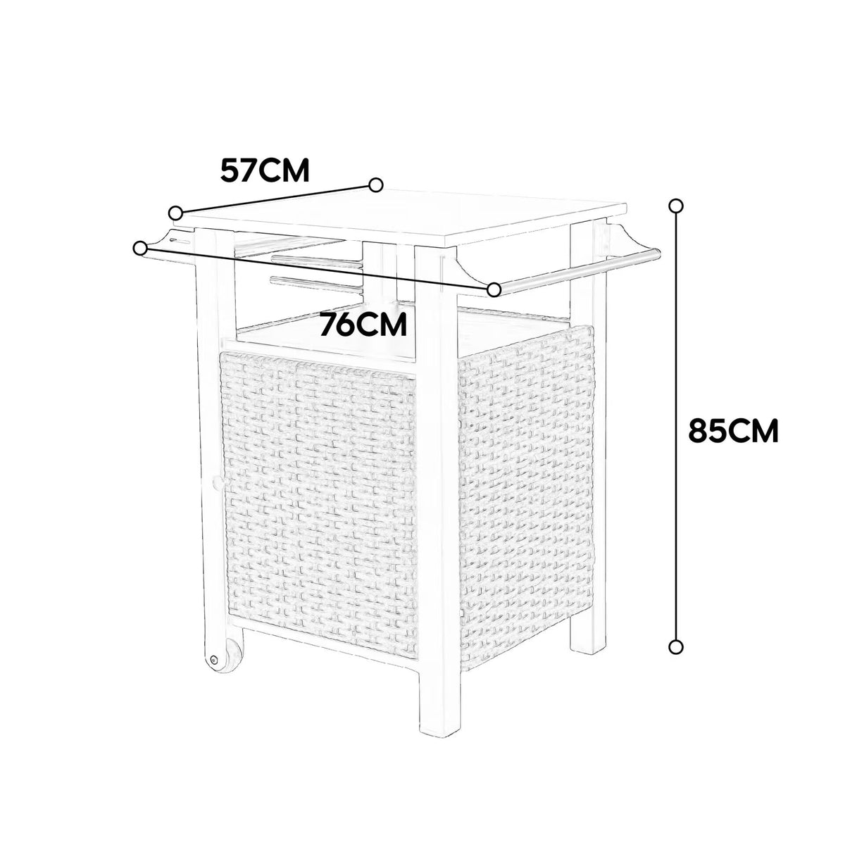Bar Cart, Outdoor Kitchen Wicker Island Rolling with Stainless Steel Top, Brown
