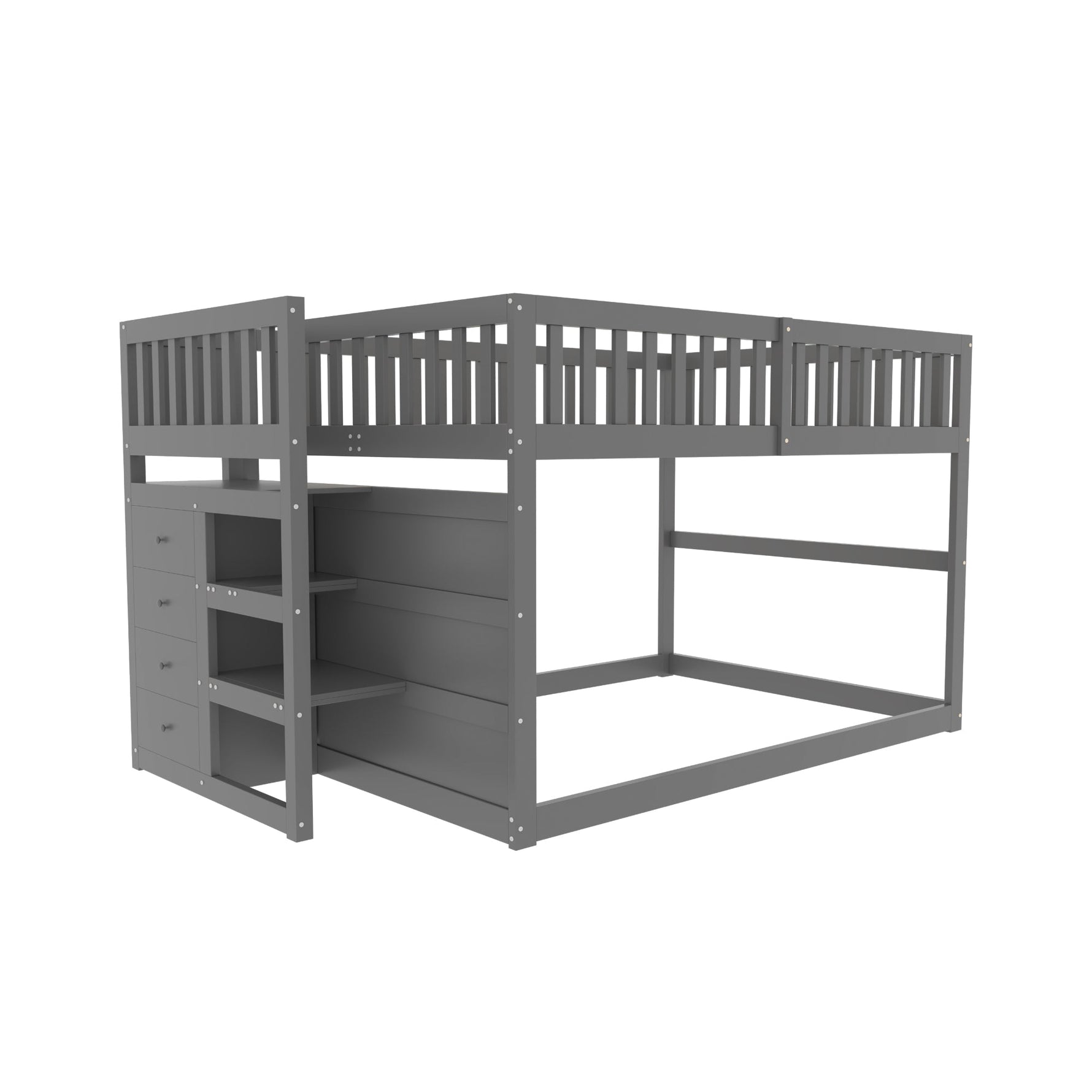 Low Bunk Bed, 140x200cm Safety with Storage, Wooden, Grey