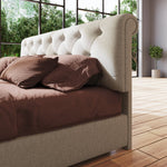 Hydraulic Double Bed, 160x200cm Adjustable Headboard with Storage, Natural Wood