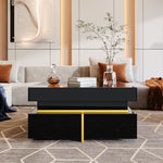 Coffee Table with Drawers, High-Gloss, Gold Accents