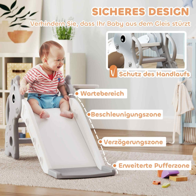 AIYAPLAY 3-in-1 Giraffe Slide with Basketball Hoop and Ball, grey