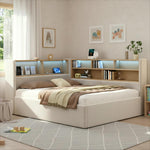 Daybed with Hydraulic Storage, LED, USB and Backrest, 140x190cm, Beige Velvet