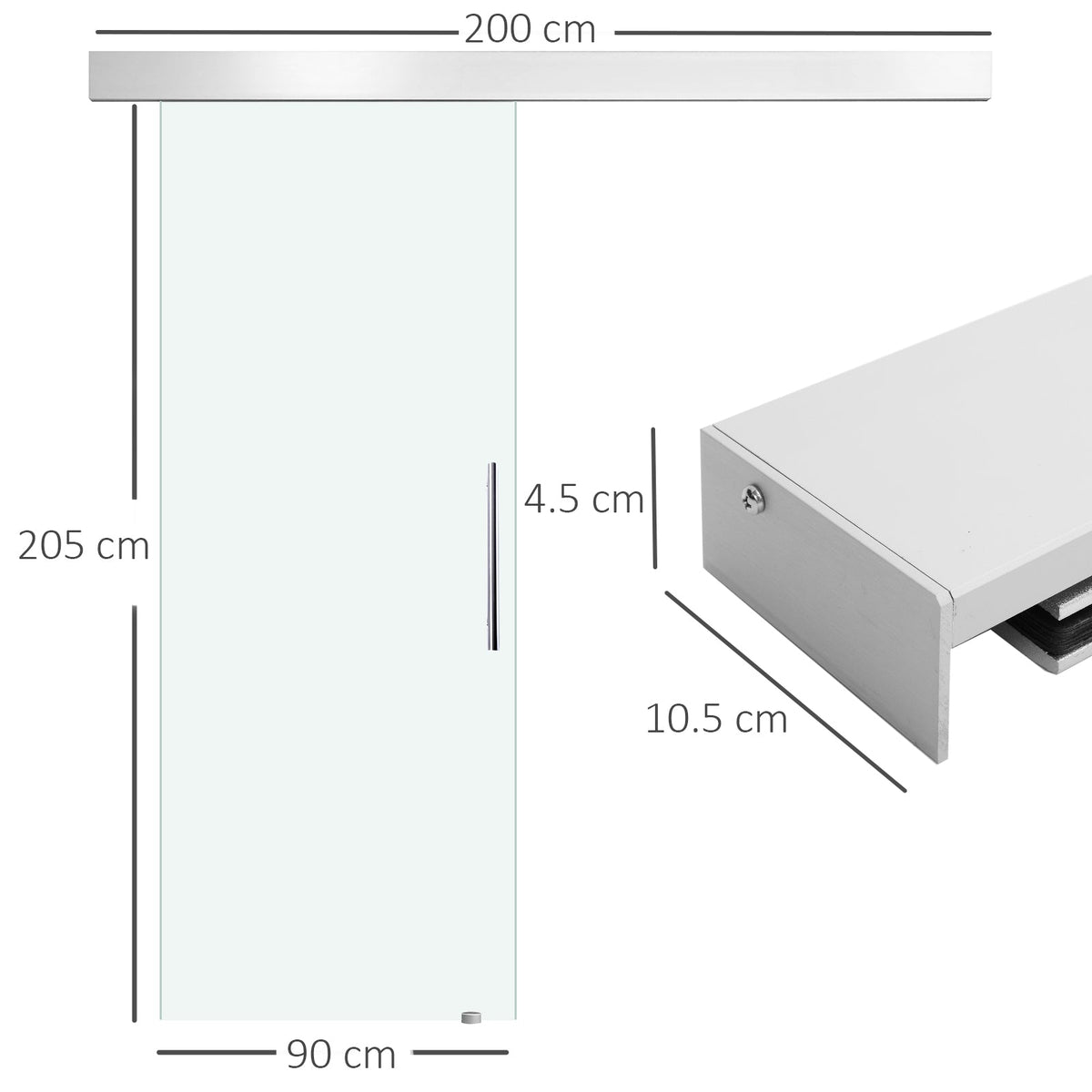 Glass Sliding Door Complete Set, Interior with Handle Bar, 2050x900mm, Frosted Glass