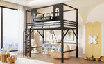 Children's Loft Bed 90x200cm with Roof & Storage, Black Metal
