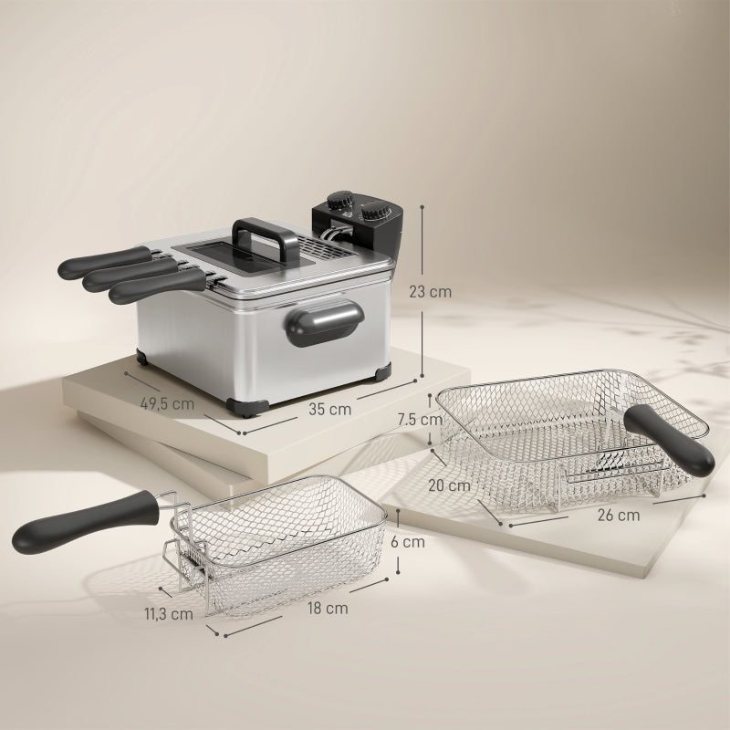Deep Fryer, 5L, Adjustable Temp & Timer, Stainless Steel Silver