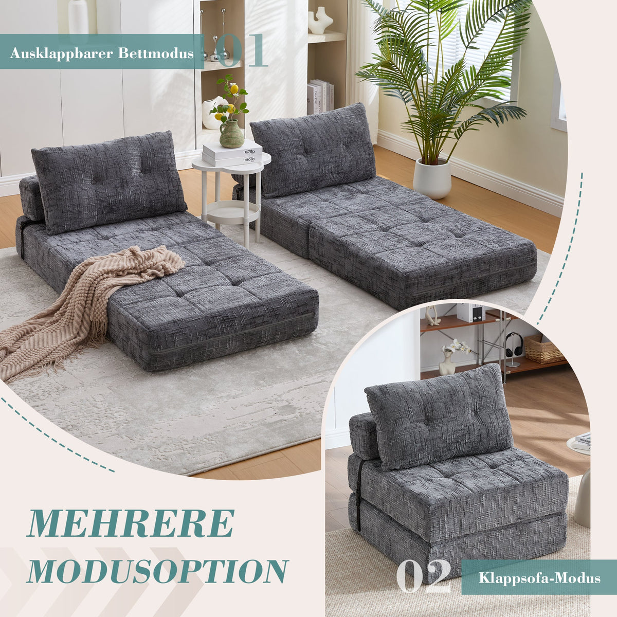 Folding Sofa Bed with Pillows & Backrest, Comfortable Floor Mattress