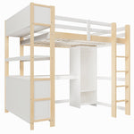 Loft Bed 140x200cm with Storage, Desk & Wardrobe, Natural