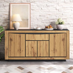 Sideboard 140x52cm 4 Doors 1 Drawer Handleless Storage Wood/Black