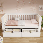 Sofa Bed with 2 Drawers and Rounded Armrests, 90x190cm, White Wood