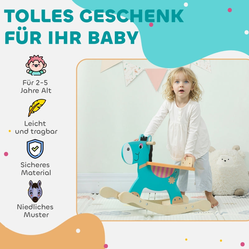 Rocking Donkey Toy with Handles and Swing Seat, Blue-Green