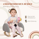 Toddler Rocking Chair, Faux Sheepskin, Eucalyptus Wood, Grey+Pink+Cream