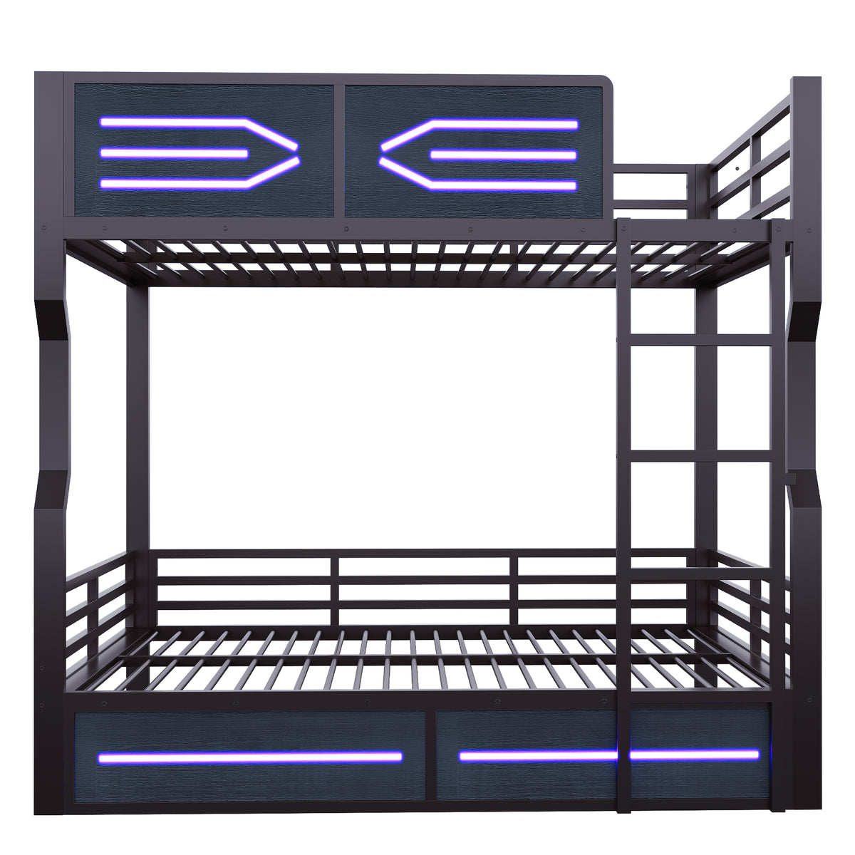 Loft Bed 140x200cm with LED Lighting, Black Iron