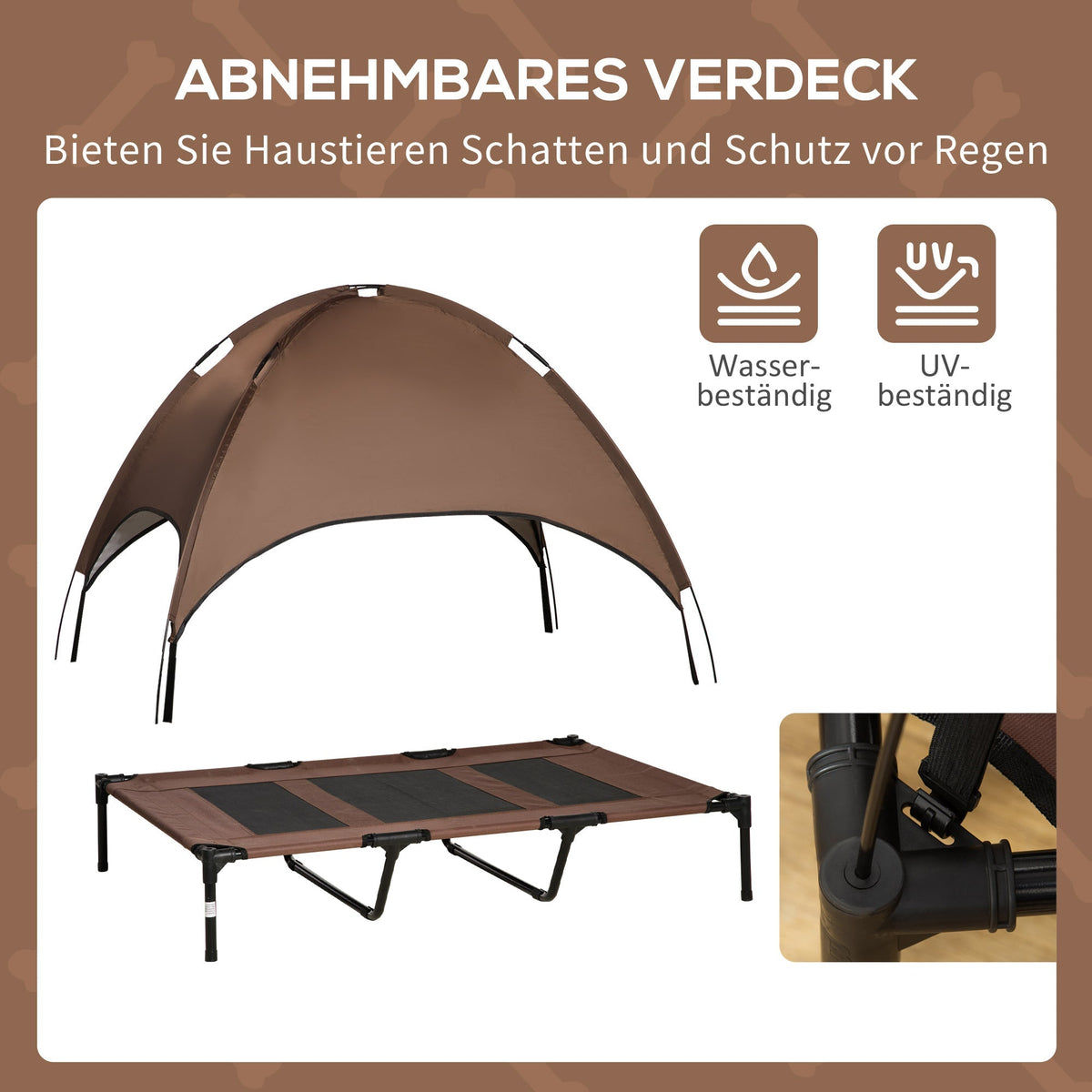 Pet Bed with Canopy, Elevated Outdoor Breathable, Taffeta Coffee