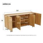 Sideboard living room buffet cabinet with 4 doors and metal inlay natural wood