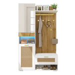 Wardrobe Set | 6-Hook Mirror Shoe Cabinet Bench | 16-Color LED Lighting