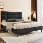 Upholstered bed, double with slatted frame 140x200cm, black linen