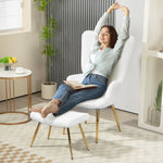 Wingback Chair with Footstool, High Back Armchair, Sherpa White